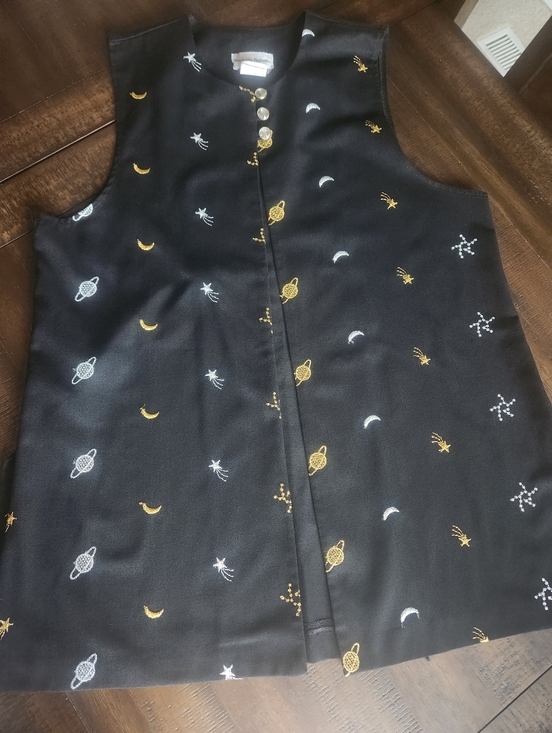 Stephanie Thomas Tops - Celestial Black Sleeveless‎ Long Vest With Top Buttondls Sz 14